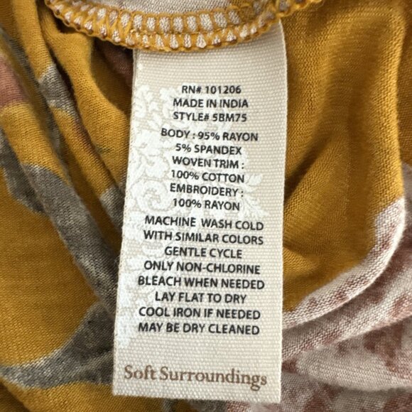 Soft Surroundings Women's Plus 1X Tunic Top Embroidered Mustard 3/4 Sleeve EUC - Picture 10 of 13